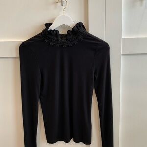 Ted Baker Black Floral Ruffle Blouse